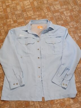 Men's Light Blue Long-Sleeve Fishing Shiry Button-Down Shirt with 360 Ventec